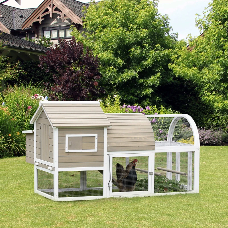PawHut Poulailler clapier pour poule extérieur en bois de sapin avec nichoir eapace de vie spacieux plateau coulissant résister aux intempéries 167,5 x 109 x 100 cm gris blanc