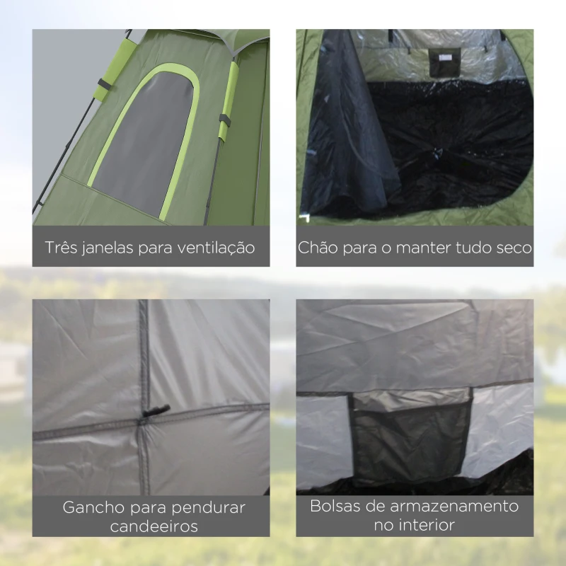 Outsunny Tenda de Campismo para 2-3 Pessoas Impermeável PU2000 mm Proteção UV50+ com Bolsa de Transporte 210x210x150 cm Verde