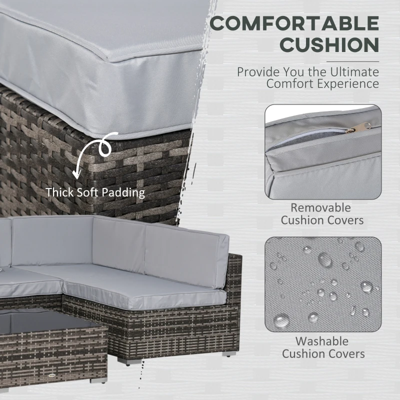 Outsunny 6-Seater Rattan Furniture Set Patio Sectional Sofa Cushion Seat Wicker Garden