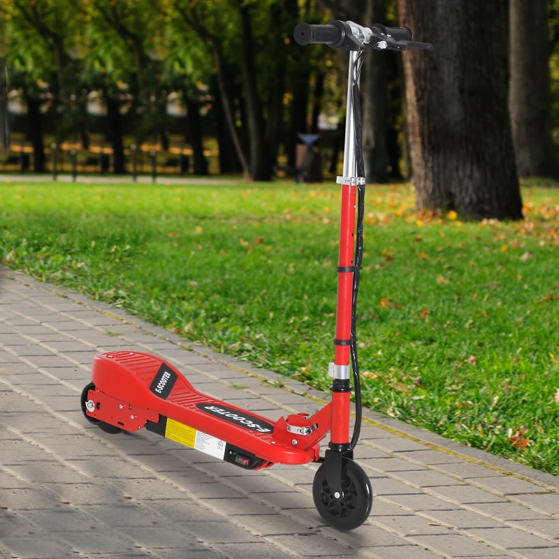 HOMCOM Folding Electric Kids Scooter Ride on Age 7-14, Red/Black