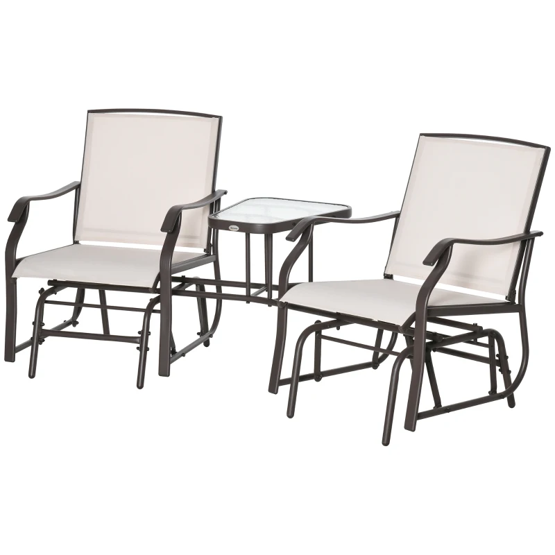 Outsunny Gliding Jack and Jill Seat, with Glass-Top Table - Brown/Beige