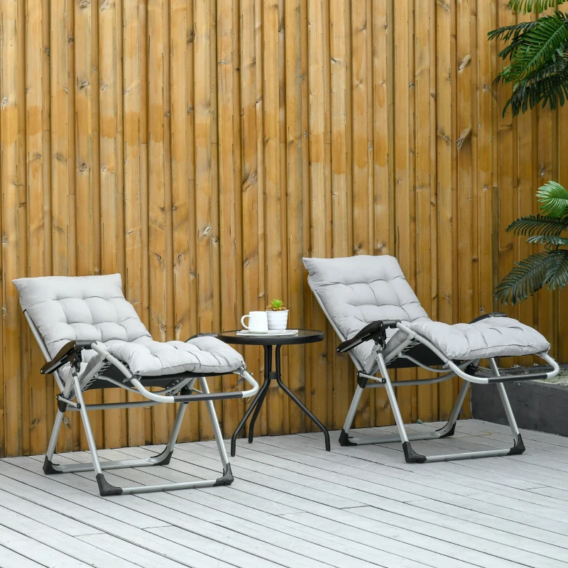 Outsunny Reclining 2 PCS Zero Gravity Chair Folding Garden Sun Lounger Cushion Light Grey