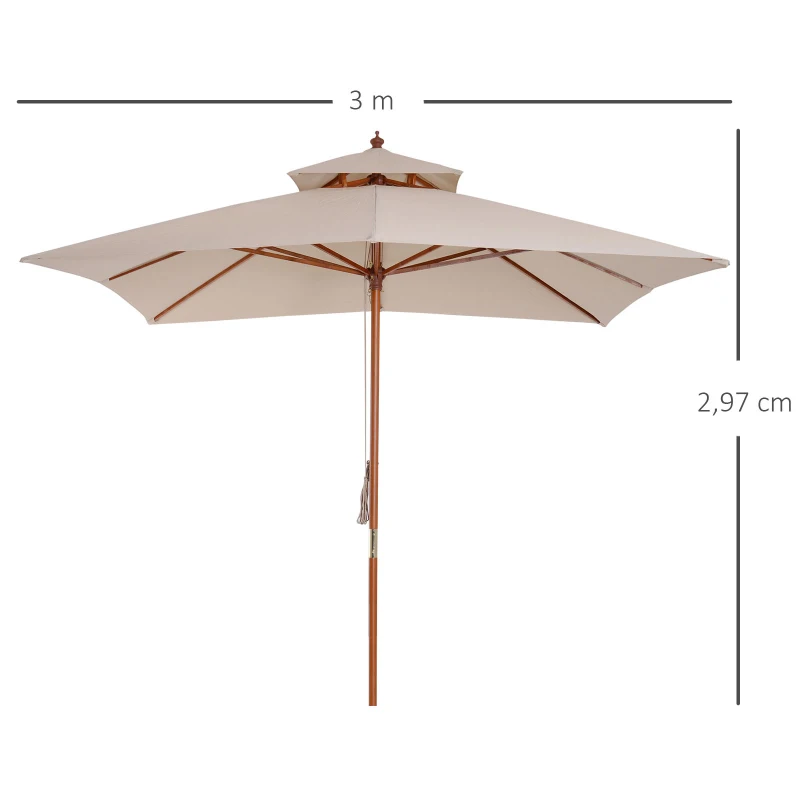 Outsunny 3x3 m Double Tier Umbrella Parasol-Beige