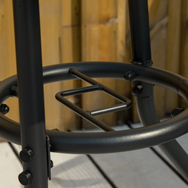 Outsunny Round Outdoor Dining Table, Tempered Glass Top Steel W/Parasol Hole, D80x72Hcm-Black