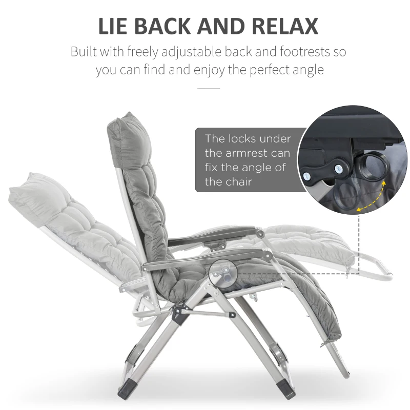 Outsunny Reclining 2 PCS Zero Gravity Chair Folding Garden Sun Lounger Cushion Headrest