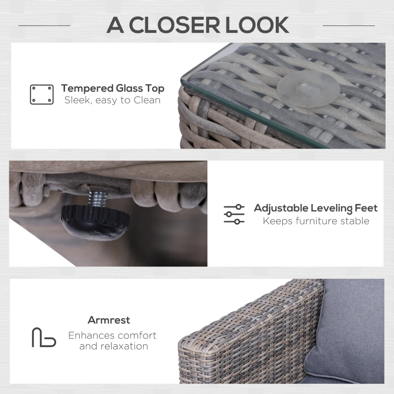 Outsunny 5 Pcs Rattan Garden Furniture Set w/ Tall Glass-Top Table Aluminium Frame Plastic Wicker Thick Soft Cushions Comfortable Outdoor Balcony Home Sofa - Brown