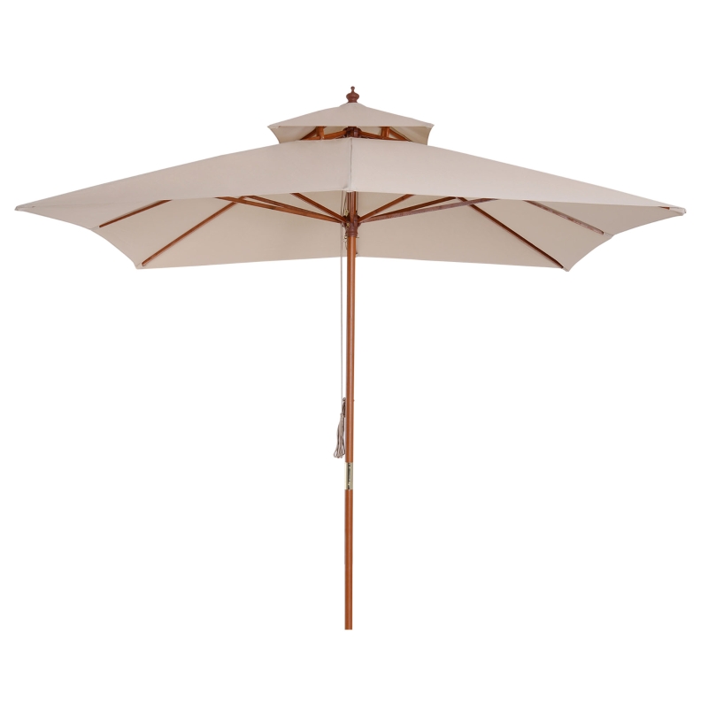 Outsunny 3 x 3(m)  Outdoor Wooden Parasol with Double Tier Canopy, Garden Umbrellas Sunshade, Beige, BASE NOT INCLUDED