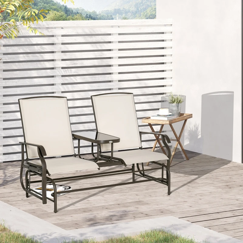 Outsunny 2 Seater Metal Double Swing Chair Glider Rocking Chair Seat Outdoor Seater Garden Furniture Patio Porch With Table Brown
