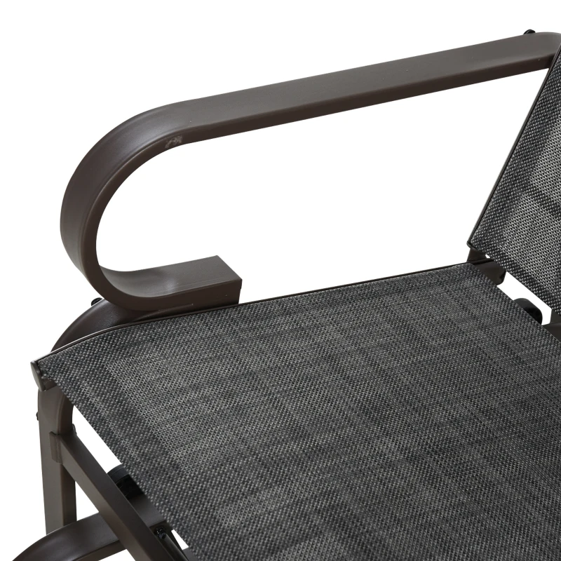 Outsunny 3 Pieces Garden Gliding Chair Set, Metal Frame 2 Single Armchair Swing Seater and 1 Glass Top Coffee Table w/ Breath Mesh Fabric Seat, Brown