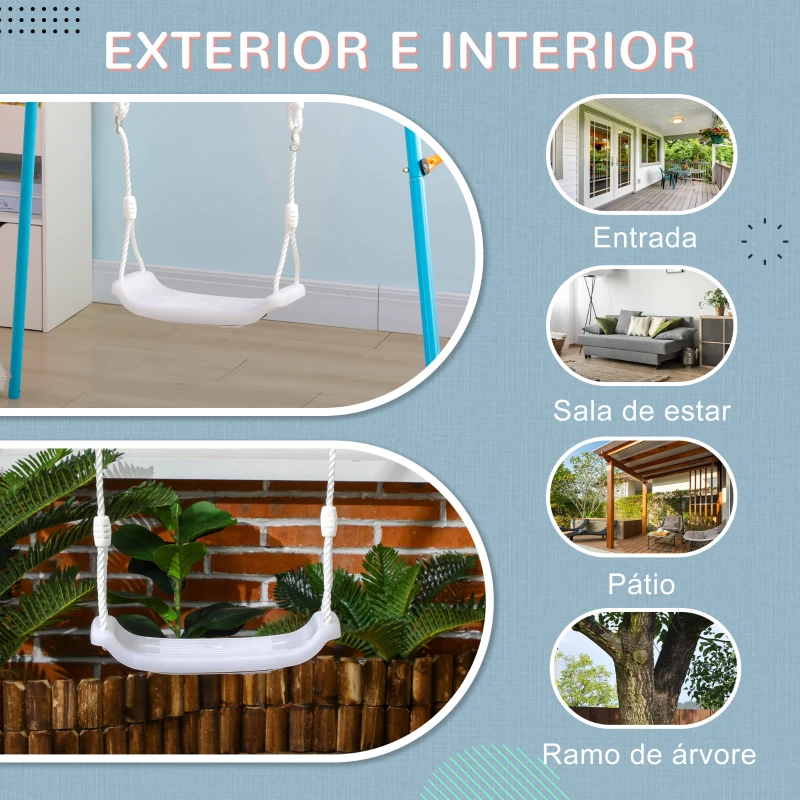 Outsunny Baloiço para Crianças de 3-6 Anos com Luzes LED Baloiço Infantil com Altura do Assento Ajustável 39x16,5x120-180 cm Branco