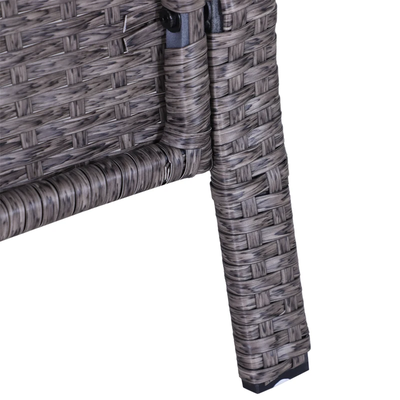 Outsunny 5 Pcs PE Rattan Garden Furniture Set, 2 Armchairs 2 Stools Glass Top Table Cushions Wicker Weave Chairs Outdoor Seating, Dark Grey