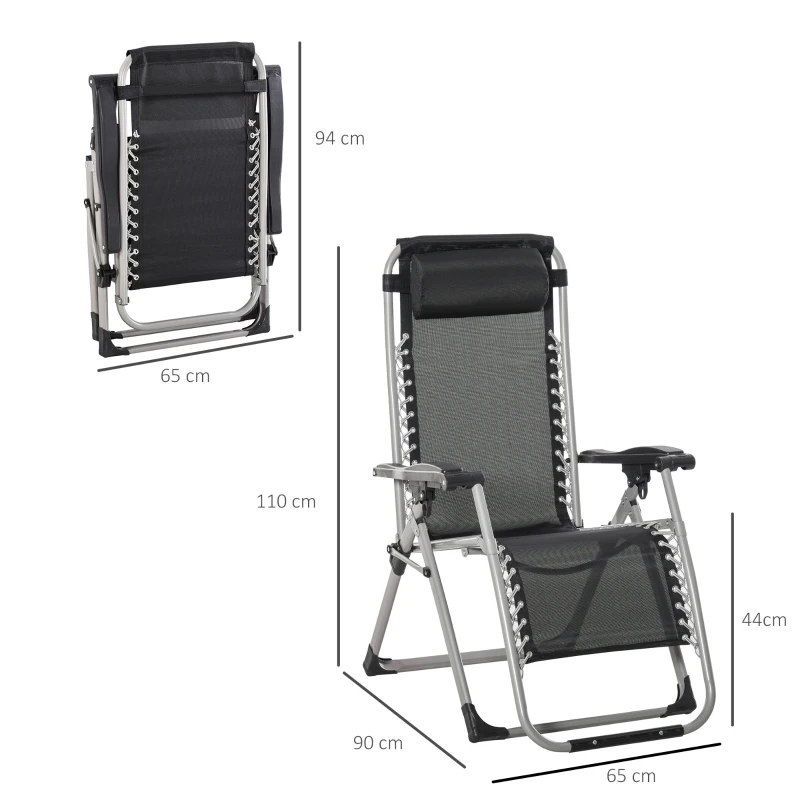 Outsunny Reclining 2 PCS Zero Gravity Chair Folding Garden Sun Lounger Cushion Headrest