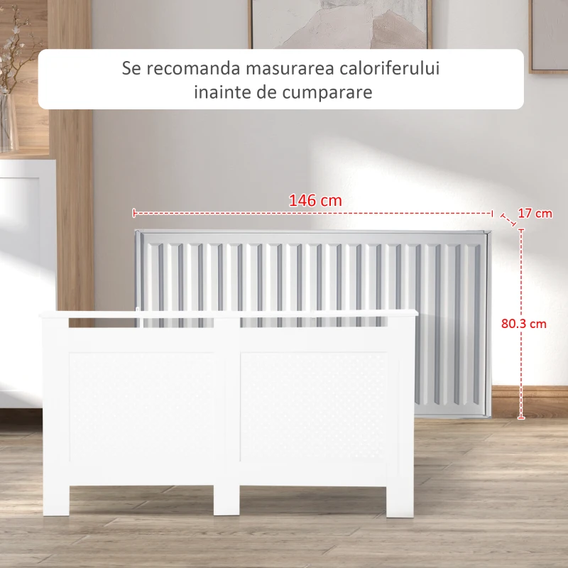HOMCOM Mască pentru Calorifer din Lemn MDF cu Raft Superior, 151,5x82x19 cm, Alb(m-7)