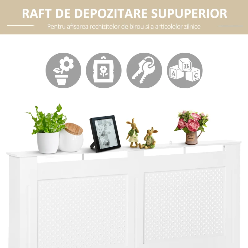HOMCOM Mască pentru Calorifer din Lemn MDF cu Raft Superior, 151,5x82x19 cm, Alb(m-5)