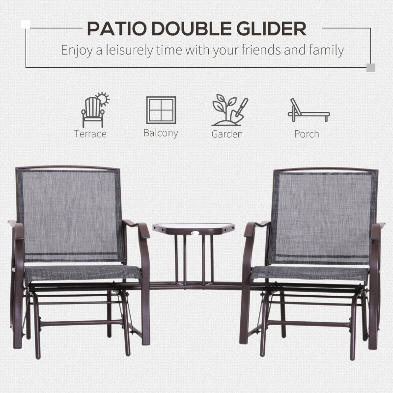 Outsunny Double Glider Rocking Chairs Garden Table High Back Conversation Set