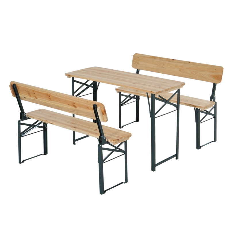 Outsunny 3 Pieces Folding Picnic Table Bench Set, Foldable Wooden Garden Furniture Patio Dining with Beer Table and 2 Bench Set, for Backyard, Patio, Garden, Party, BBQ, Natural
