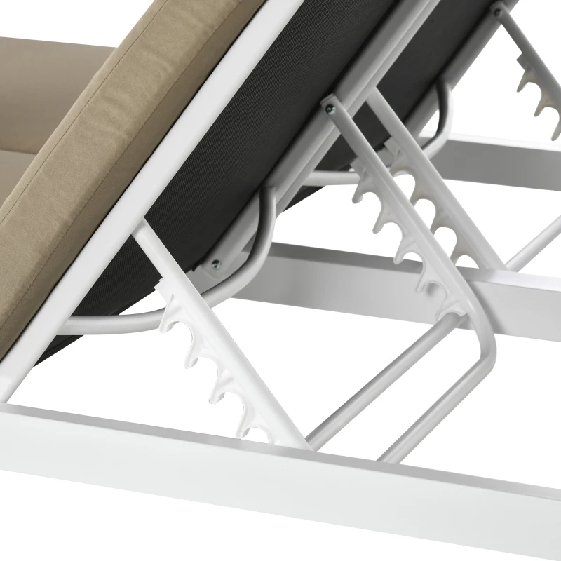 Outsunny Lit de jardin bain de soleil transat inclinable avec auvent rétractable, 2 places - 4 rideaux et matelas