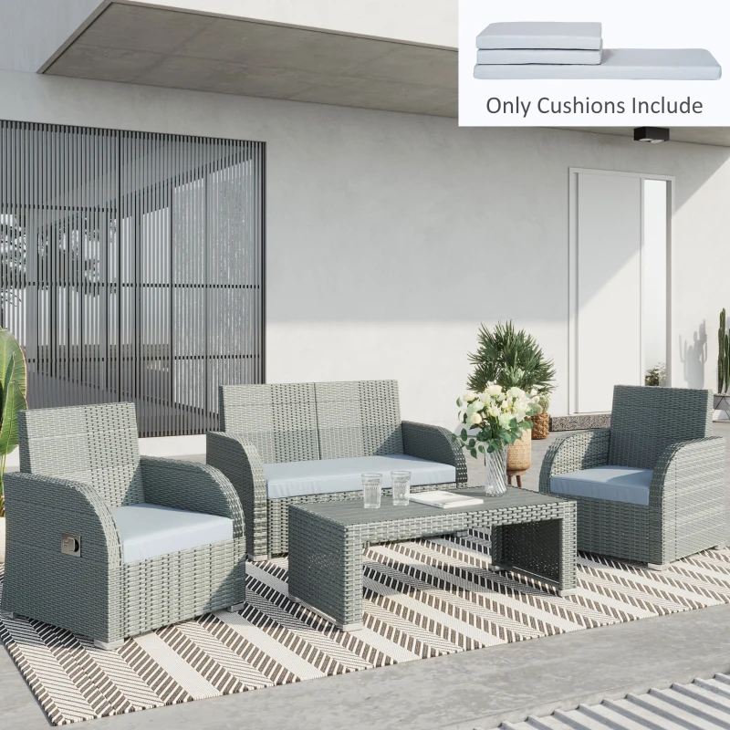 Outsunny Outdoor Seat Cushion Pads for Rattan Furniture, 3 PCs Garden Furniture Cushions, Grey