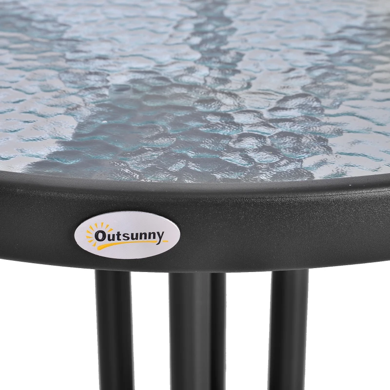 Outsunny 60cm Diameter Outdoor Bistro Table, Garden Round Dining Table Glass Top Table, for balcony, garden, Black