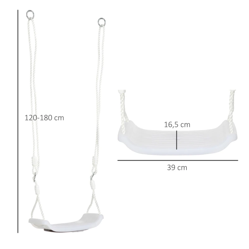 Outsunny Baloiço para Crianças de 3-6 Anos com Luzes LED Baloiço Infantil com Altura do Assento Ajustável 39x16,5x120-180 cm Branco