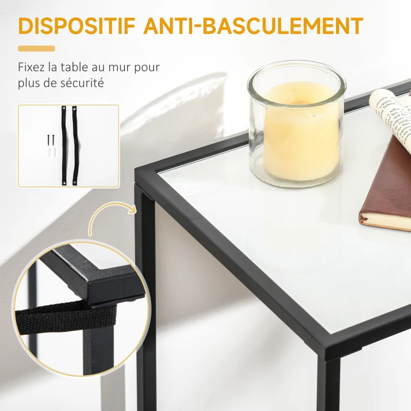 HOMCOM Table Console table d'appoint d'entrée 100 cm Plateau Verre trempé effet marbre avec Structure en métal