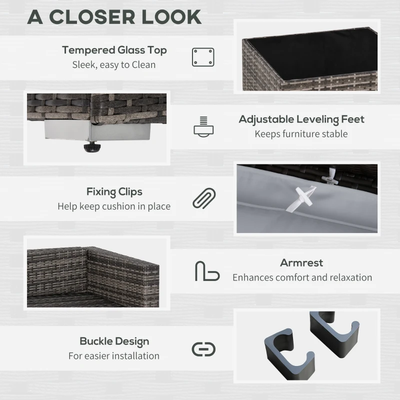 Outsunny 6-Seater Rattan Furniture Set Patio Sectional Sofa Cushion Seat Wicker Garden