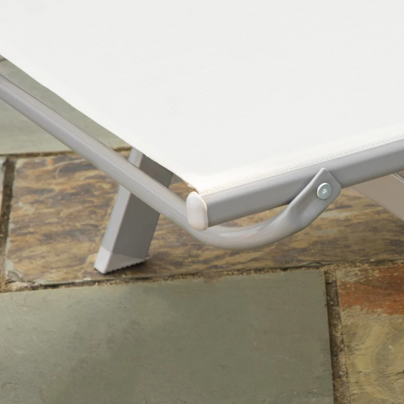 Outsunny Tuinligstoel 5-traps rugleuning metaal crème wit 170 x 58 x 97 cm