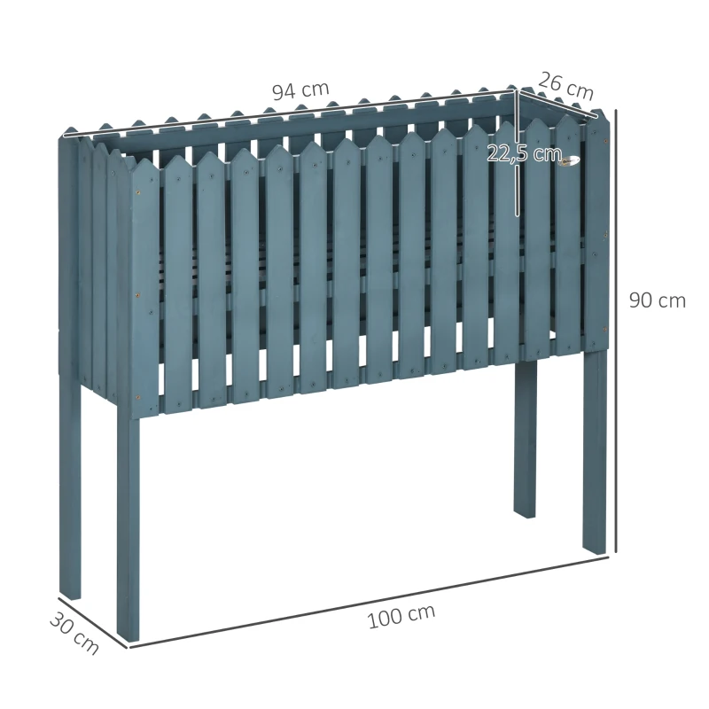 Outsunny 2-in-1 Gartenzaun und Pflanzenständer, wetterfester Anstrich, Massivholz, blau, 100 x 30 x 90 cm
