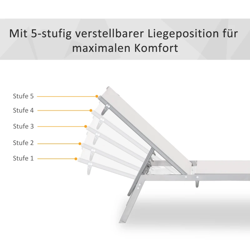 Outsunny Tuinligstoel 5-traps rugleuning metaal crème wit 170 x 58 x 97 cm