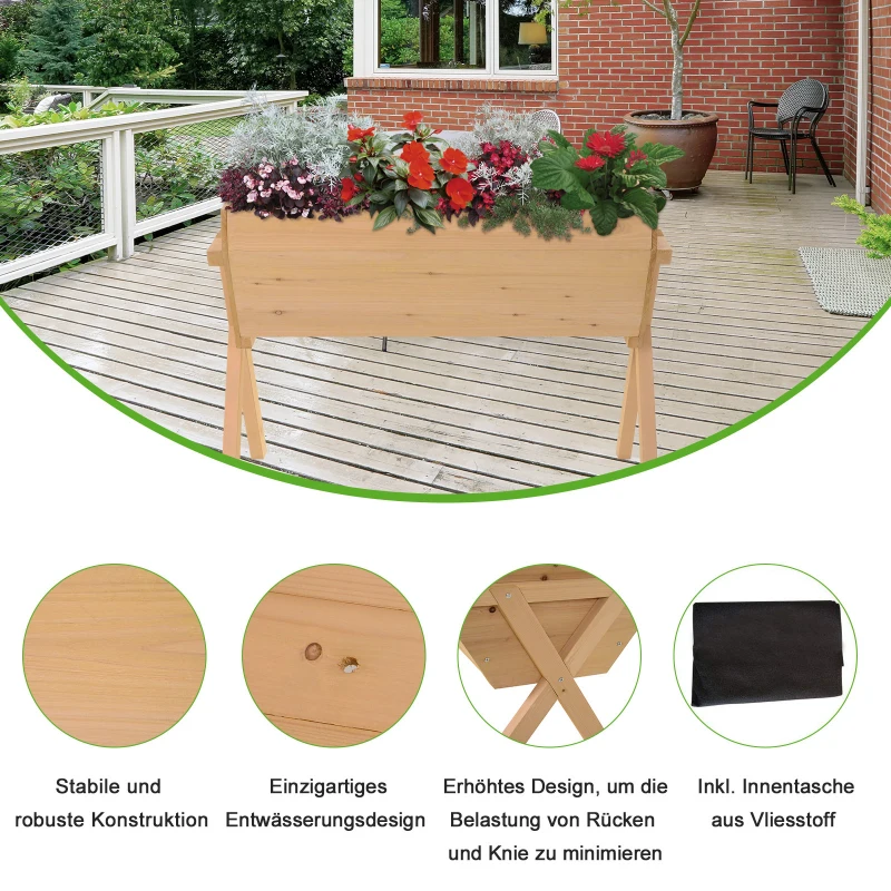 Outsunny Verhoogd bed plantenbak bloembak bloempot afwatering non-woven doek massief hout