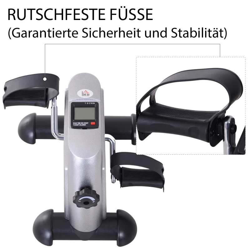 HOMCOM Hometrainer mini-fietstrainer trainingsfiets fietsapparaat met LCD-display metaal zilver 39 x 40 x 31 cm