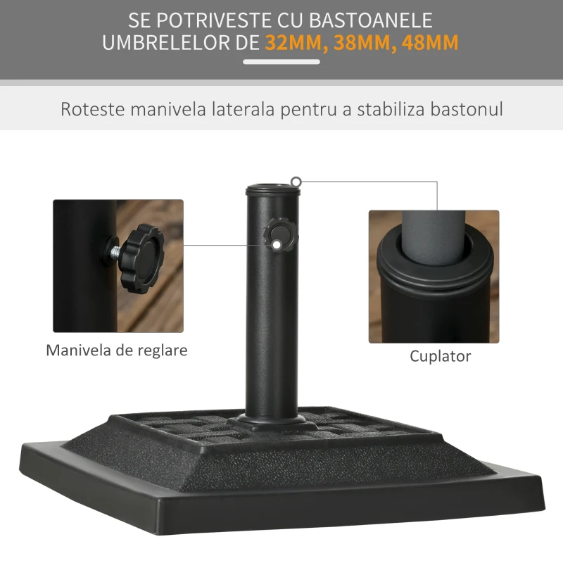 Outsunny Baza penru Umbrela de Gradina din Rasina  Greutate 12 kg pentru Stalpi Ø32-38-48 mm, 44x44x33 cm,Neagra
