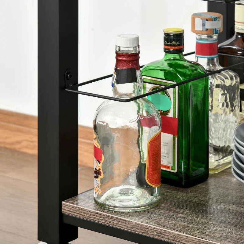 HOMCOM Küchenwagen Küchenrollwagen Servierwagen mit Ablage Schublade Weinregal Spanplatte Metall Grau Eiche 60 x 50 x 84,5 cm