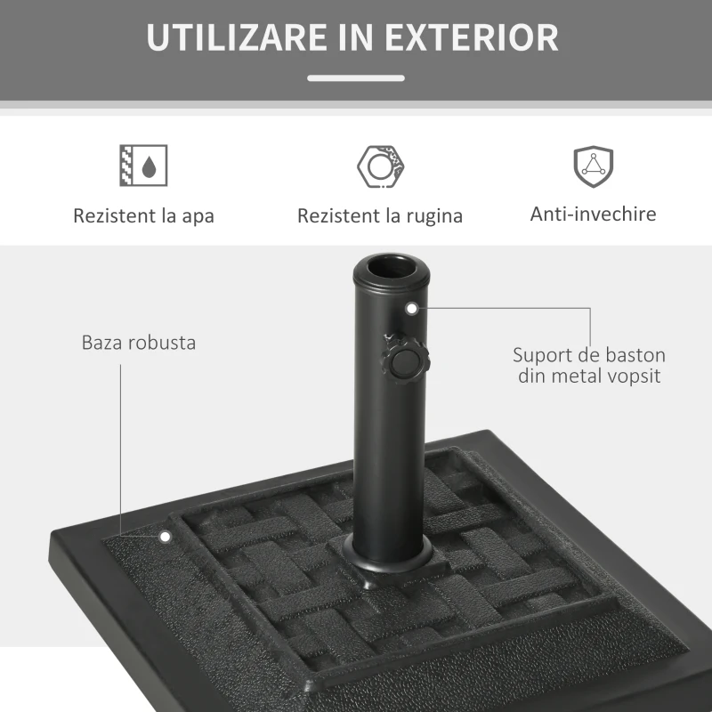 Outsunny Baza penru Umbrela de Gradina din Rasina  Greutate 12 kg pentru Stalpi Ø32-38-48 mm, 44x44x33 cm,Neagra