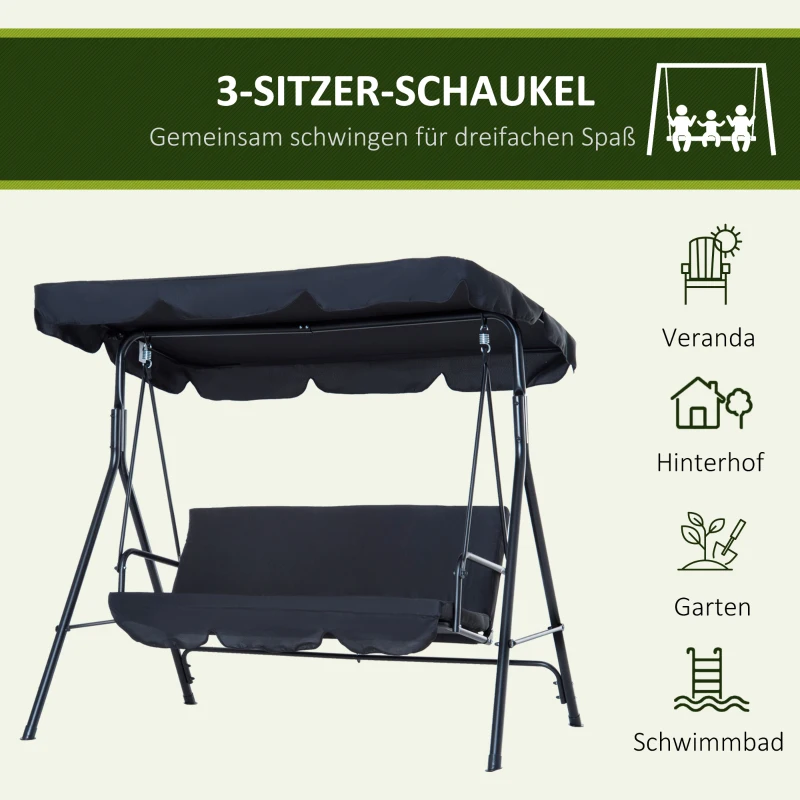 Outsunny Hollywoodschommel 3-zits tuinschommel schommelbank met dak 3 kleuren