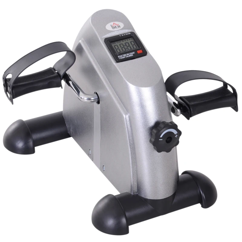 HOMCOM Hometrainer mini-fietstrainer trainingsfiets fietsapparaat met LCD-display metaal zilver 39 x 40 x 31 cm