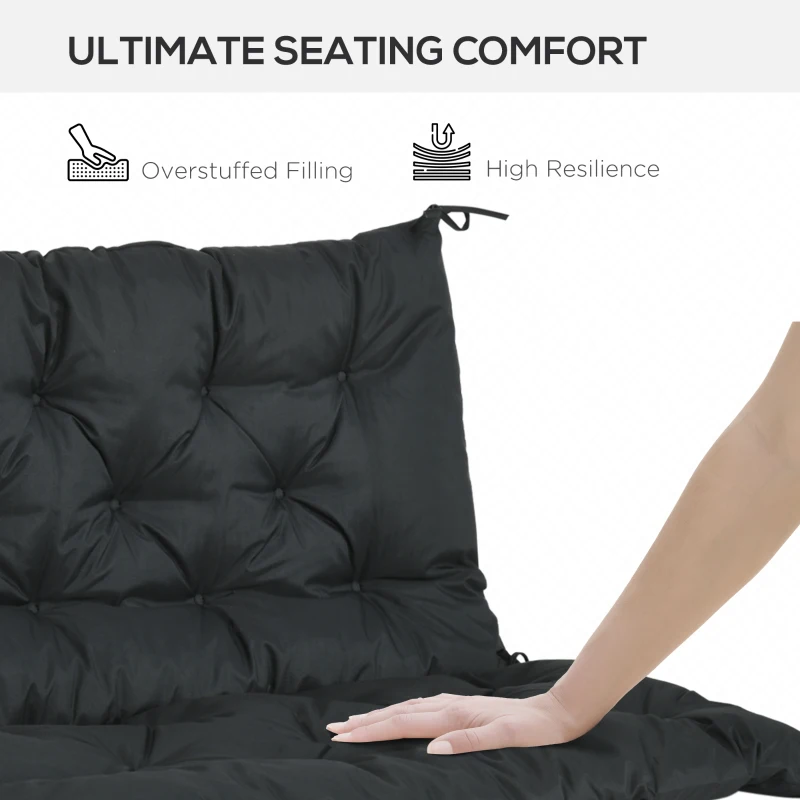 Outsunny 2 Seater Bench Cushion - Garden Chair Cushion with Back and Ties for Indoor and Outdoor Use, 98 x 100 cm, Black