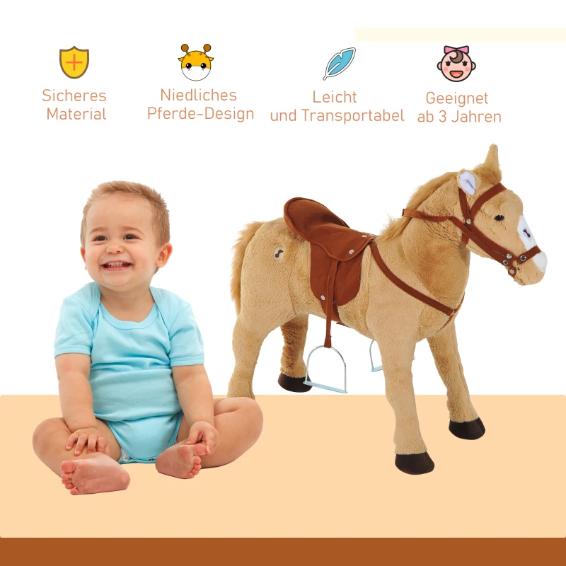 HOMCOM jazda na koniu konik-zabawka pluszowy konik dla dzieci stojący koń wydający odgłosy siedzenie wysokość 48 cm