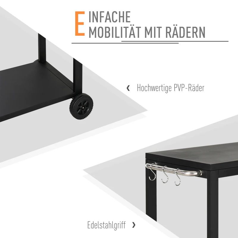 HOMCOM keukenwagen met wielen serveerwagen rvs zwart