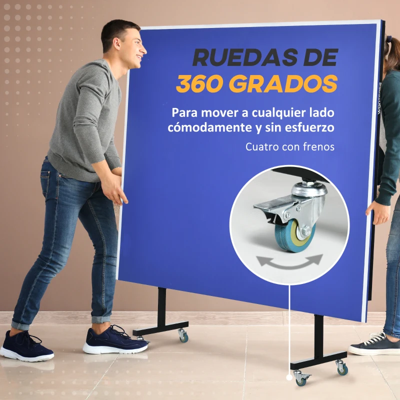 SPORTNOW Mesa de Ping Pong Plegable con Ruedas para Interior y Exterior con Red Palas y Pelota 274x152,5x76 cm Azul