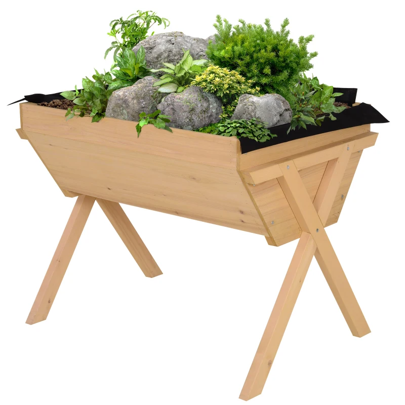 Outsunny Verhoogd bed plantenbak bloembak bloempot afwatering non-woven doek massief hout
