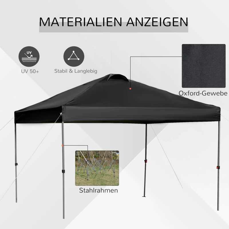 Outsunny Pavillon ca. 3x3m, wasserdicht Stabil Winterfest Pop-up Faltpavillon, UV Schutz, Faltbar Partyzelt, Gartenzelt mit Tasche, Gartenpavillon für Camping Garten, Schwarz