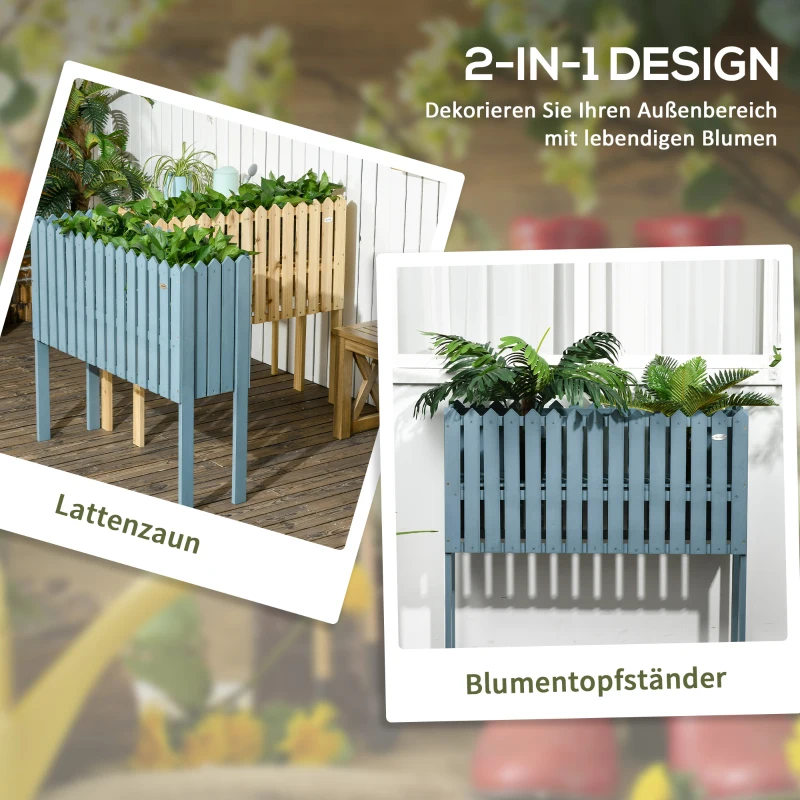 Outsunny 2-in-1 Gartenzaun und Pflanzenständer, wetterfester Anstrich, Massivholz, blau, 100 x 30 x 90 cm