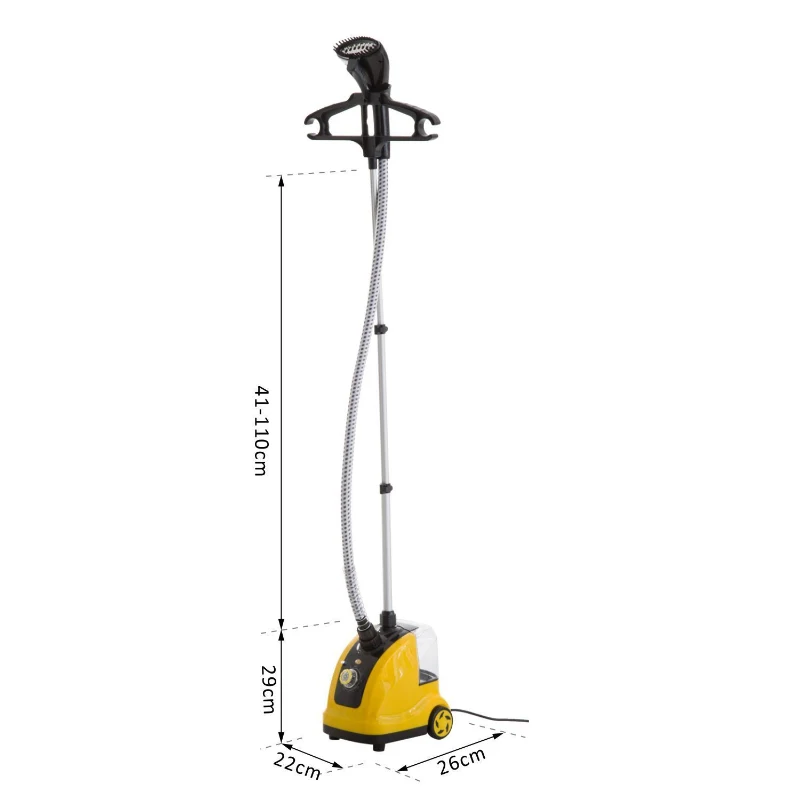 HOMCOM Stoomstijltang stoomborstel 1800W stoomstrijkijzer verticaal stoomstation 1,4L geel