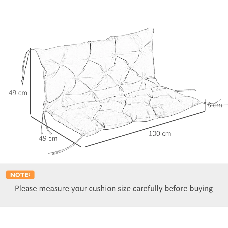 Outsunny 2 Seater Bench Cushion - Garden Chair Cushion with Back and Ties for Indoor and Outdoor Use, 98 x 100 cm, Black