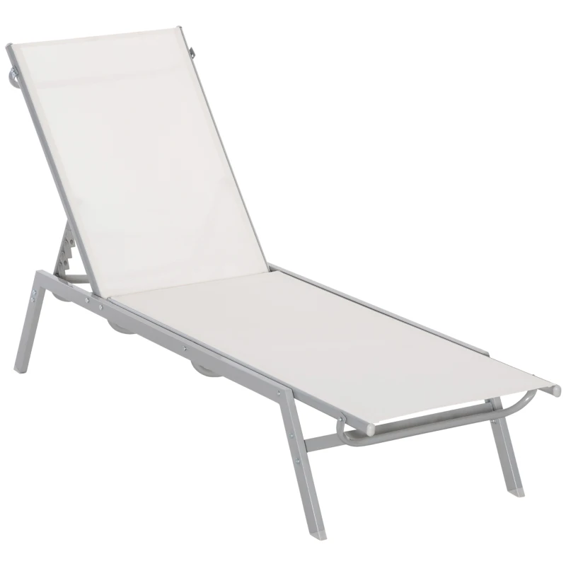 Outsunny Tuinligstoel 5-traps rugleuning metaal crème wit 170 x 58 x 97 cm