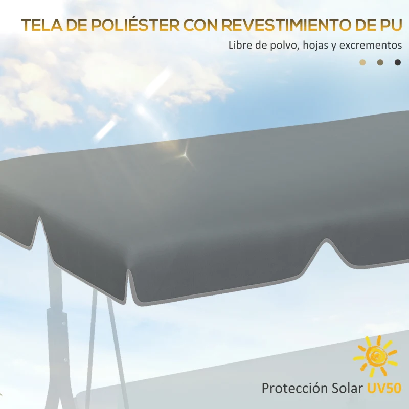Outsunny Toldo de Repuesto para Columpio de 2/3 Plazas Toldo Recambio para Balancín Protección UV50+ 192x144 cm Gris Oscuro