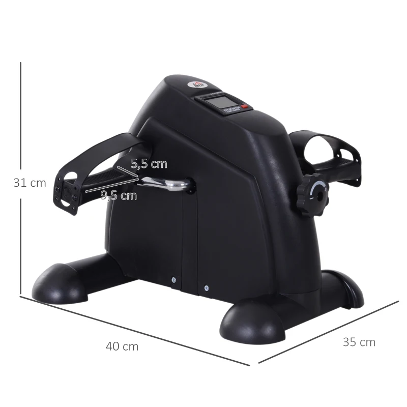HOMCOM Hometrainer mini-fietstrainer trainingsfiets fietsapparaat met LCD-display metaal zwart 39 x 40 x 31 cm