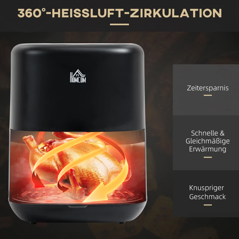 HOMCOM Heißluftfritteuse 3 L 1300W mit 12 Menüs LED-Display Antihaftbeschichteter Korb für gesundes ölfreies fettarmes Kochen Schwarz 29,5 x 23,8 x 30,3 cm