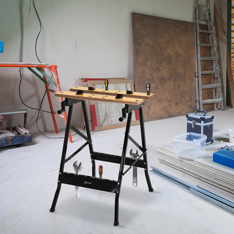 DURHAND verstelbare werkbank, werkbank, werktafel, staal, MDF, naturel, zwart, 60,5 x 62,5 x 78,5 cm werkbank werktafel staal MDF naturel zwart | Aosom.de